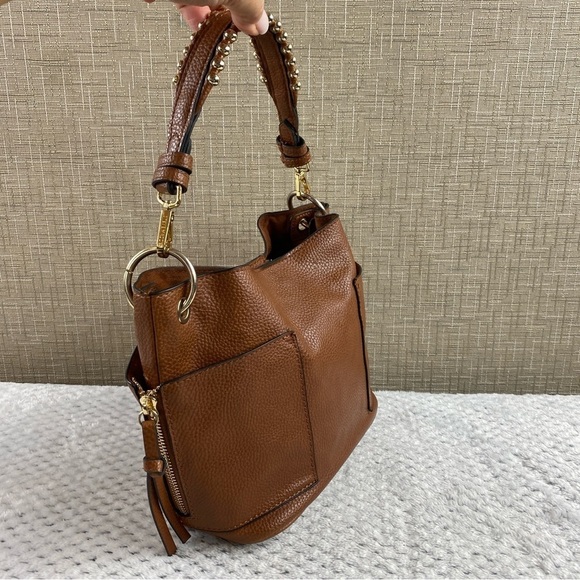 Steve Madden Boho Studded Strap Small Hobo Cognac With Gold Accented Handle - Picture 3 of 12
